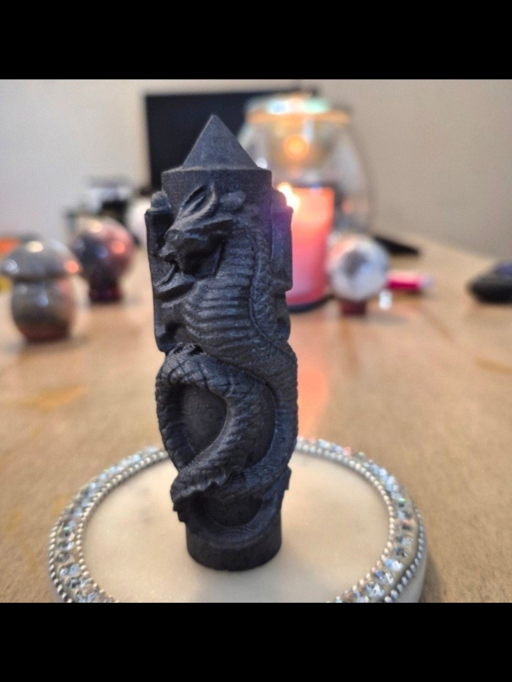 Natural Shungite Carved Dragon Crystal Tower #3